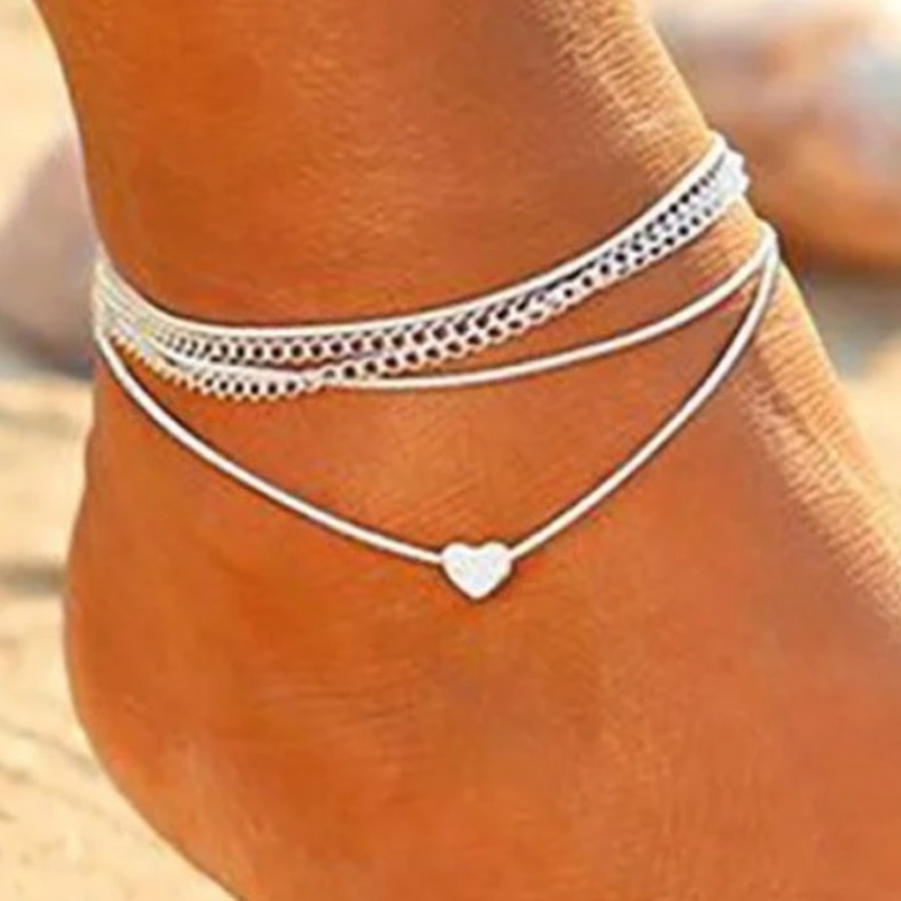 Bohemian Heart Shaped Pendant Double Layered Ankle Bracelet.